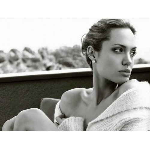 Angelina Jolie stylish black and white face shot.