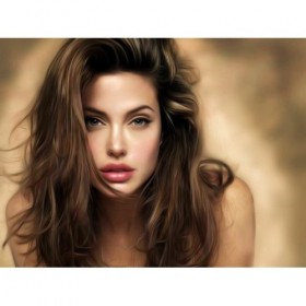 Angelina Jolie face close-up, artistic and air-brushed.