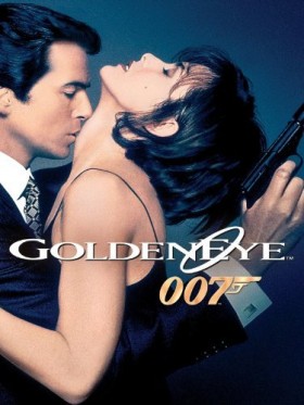 Pierce Brosnan kissing neck of a beautiful woman while holding a gun. Image from Amazon.com.
